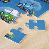 Tractorpatroon (blauwe achtergrond) legpuzzel (Zijkant)