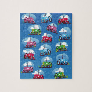 Tractorpatroon (blauwe achtergrond) legpuzzel