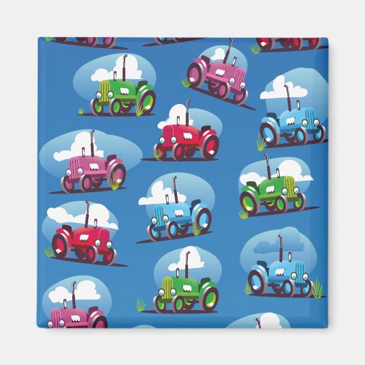 Tractorpatroon (blauwe achtergrond) magneet (Voorkant)