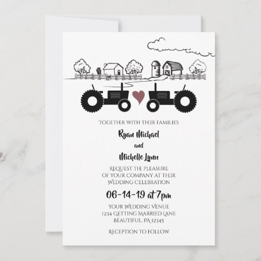 Tractors in LOVE Black en White Boerderij Wedding Kaart (Voorkant)