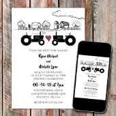 Tractors in LOVE Black en White Boerderij Wedding Kaart
