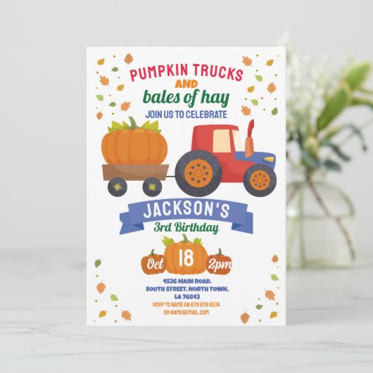 Tractors Pompoen Verjaardag Oogst Feest Kaart (Staand voorkant)