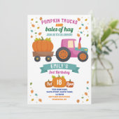 Tractors Pompoen Verjaardag Oogst Party Meisjes Kaart (Staand voorkant)