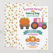 Tractors Pompoen Verjaardag Oogst Party Meisjes Kaart (Voorkant / Achterkant)