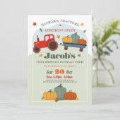 Tractors Pumpkins Verjaardag 1e One Herfst Invitat Kaart (Staand voorkant)