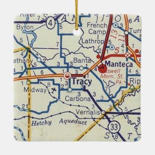 Tracy California Map Keramisch Ornament (Achterkant)