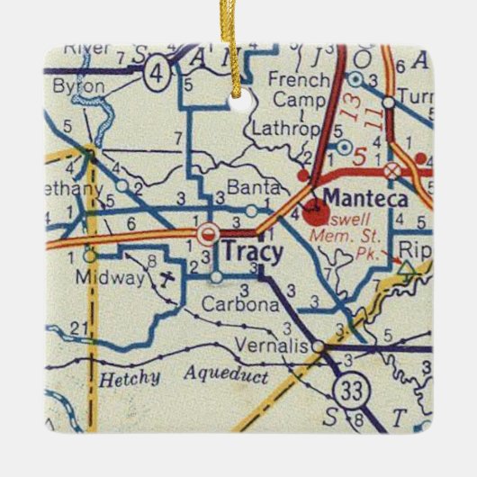 Tracy California Map Keramisch Ornament (Voorkant)