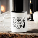 Trade Snoep voor Wine Funny Halloween Tweekleurige Koffiemok<br><div class="desc">Verwissel de snoepjes voor slokjes met onze "Trade Snoep for Wine" Funny Halloween Two-Tone Coffee Mok! Deze speelse mok heeft een stijlvol zwart-wit ontwerp met een humoristische zin in vetgedrukte typografie, ideaal om een volwassen twist toe te voegen aan uw Halloween-feesten. Gemaakt van duurzaam keramiek, het is magnetron- en vaatwasserbestendig,...</div>