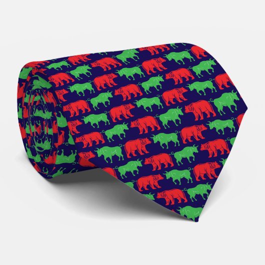 Traders Green Bull & Red Bear, Donkere Blauwe BG Stropdas (Opgerold)