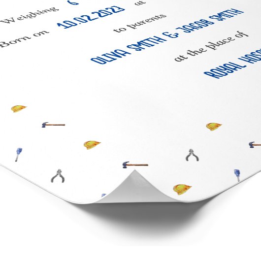 Tradie Baby Herinnerings Geboorteakte Poster (Hoek)