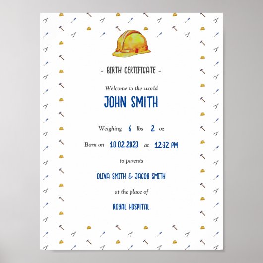 Tradie Baby Herinnerings Geboorteakte Poster (Voorkant)