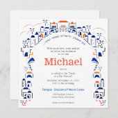 Traditie in Jeruzalem Mitzvah Uitnodiging Oranje (Voorkant / Achterkant)