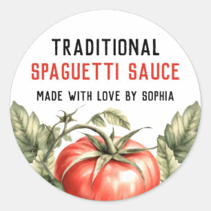 Traditie spaghettisaus preserve waterverf ronde sticker