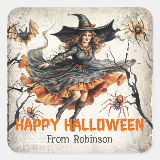  traditie waterverf schattige slechte heks vierkante sticker (Voorkant)