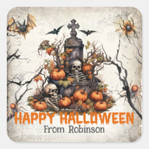 traditie waterverf schedels kerkhof vierkante sticker