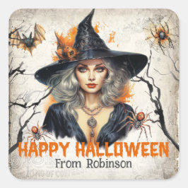  traditie waterverf sexy slechte heks vierkante sticker