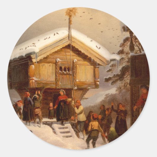 Tradities van Kerstmis Juleskikk Noors Ronde Sticker (Voorkant)