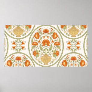Tradition mughal motief, fantasiemakloemen in retr poster