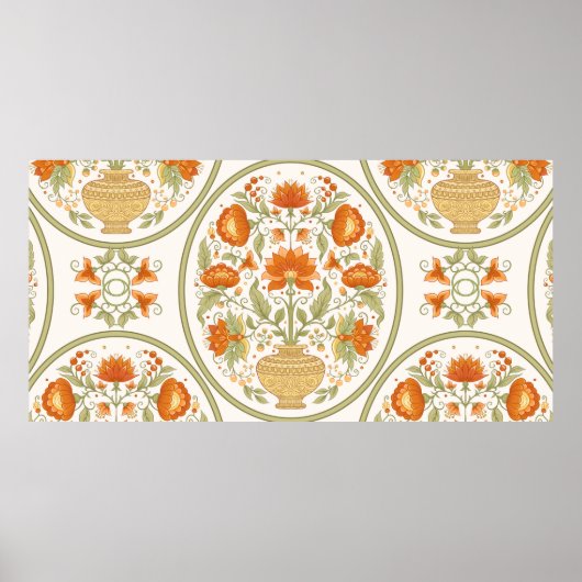 Tradition mughal motief, fantasiemakloemen in retr poster (Voorkant)