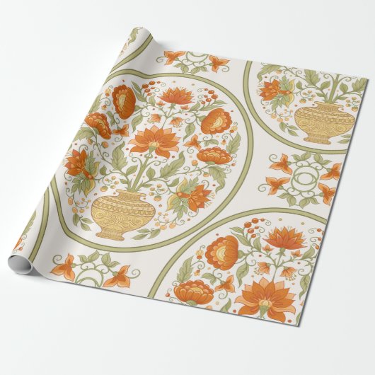 Tradition mughal motif, fantasy flowers in retro,  cadeaupapier (Uitgerold)