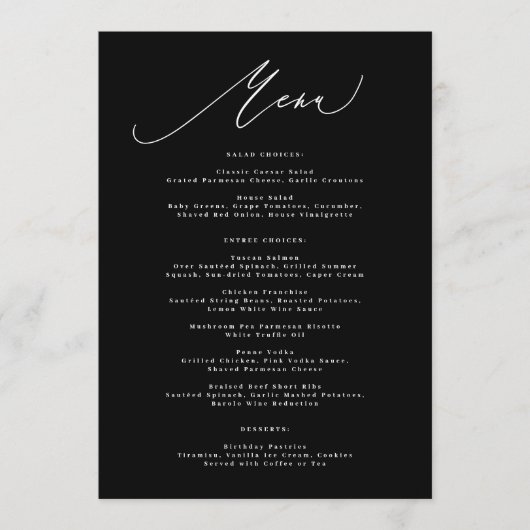Traditional 5 x 7 Elegant Black White Calligraphy Menu (Voorkant)