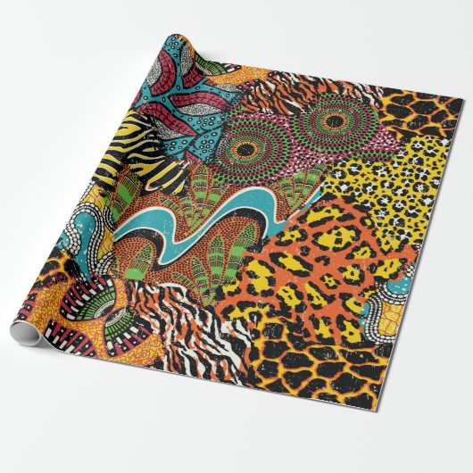 Traditional african fabric and wild animal skins p cadeaupapier (Uitgerold)