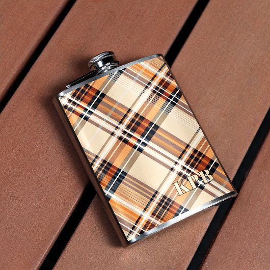 Traditional Autumn Plaid Vinyl Wrapped Hip Flask Heupfles