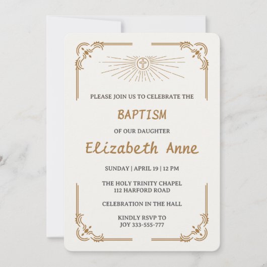 Traditional Baptism for Daughter Gold Cross Kaart (Voorkant)