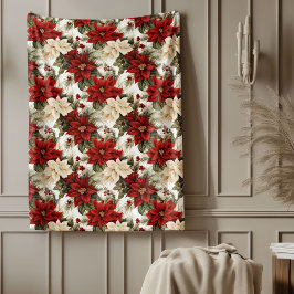 Traditional Blanket Red Poinsettia Holiday Style Fleece Deken