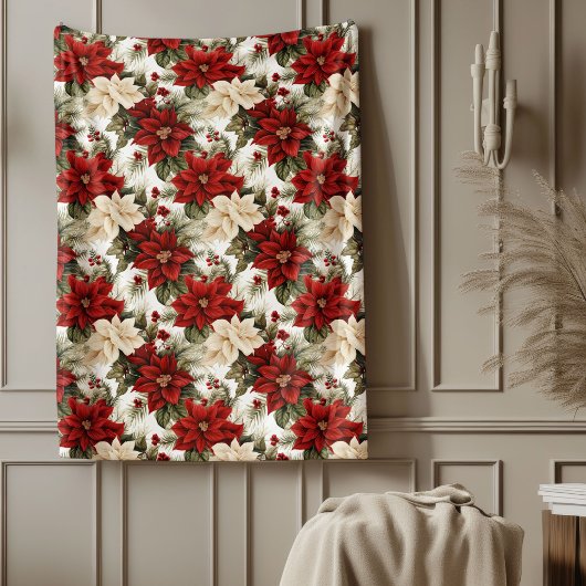 Traditional Blanket Red Poinsettia Holiday Style Fleece Deken