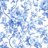 Traditional Blue Toile Roses Floral Table Runner Lange Tafelloper