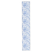 Traditional Blue Toile Roses Floral Table Runner Lange Tafelloper (Voorkant)