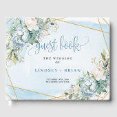 Traditional Boho Dusty Blue Floral Gold Wedding Gastenboek (Voorkant)