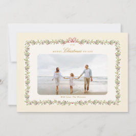 traditional bow christmas botanical 1 photo flat  feestdagenkaart