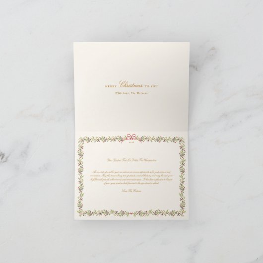 traditional bow christmas botanical folded photo feestdagen kaart (Binnen)