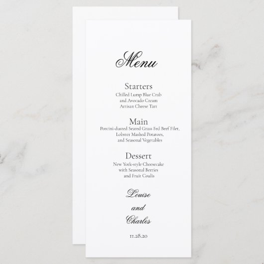 Traditional Calligraphy, Wedding Dinner Menu (Voorkant / Achterkant)