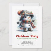 Traditional cartoon snowman party invite printable kaart (Voorkant)