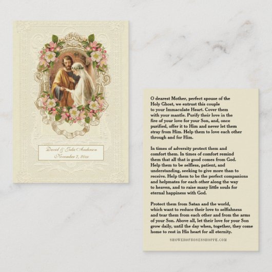 Traditional Catholic Wedding Prayer Holy Card Contactkaartje (Voorkant / Achterkant)
