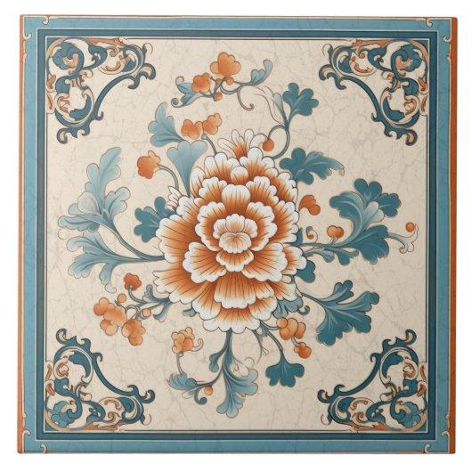 Traditional China Sinaasappel Ink Flower Art 1 Tegeltje (Voorkant)