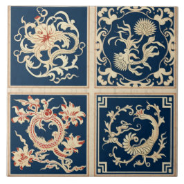 Traditional China Sinaasappel Ink Flower Art 4 Tegeltje