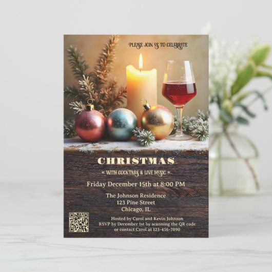 Traditional Christmas Dinner with Wine and Candle Kaart (Staand voorkant)