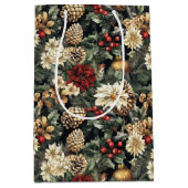 Traditional Christmas Pine Floral Holiday  Medium Cadeauzakje (Voorkant)