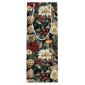 Traditional Christmas Pine Floral Holiday Wijn Cadeautas (Achterkant)