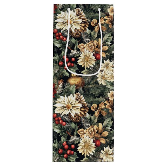 Traditional Christmas Pine Floral Holiday Wijn Cadeautas (Voorkant)