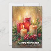 Traditional Christmas red candles card pine wreath Feestdagenkaart (Voorkant)