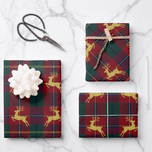 Traditional Christmas Reindeer Plaid Inpakpapier Vel (Voorkant)