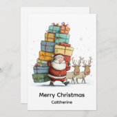 Traditional Christmas Santa Claus with Reindeer  Feestdagenkaart (Voorkant / Achterkant)