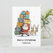 Traditional Christmas Santa Claus with Reindeer  Feestdagenkaart (Staand voorkant)