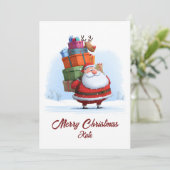 Traditional Christmas Santa Claus with Reindeer Feestdagenkaart (Staand voorkant)
