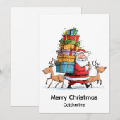 Traditional Christmas Santa Claus with Reindeer Feestdagenkaart (Voorkant / Achterkant)